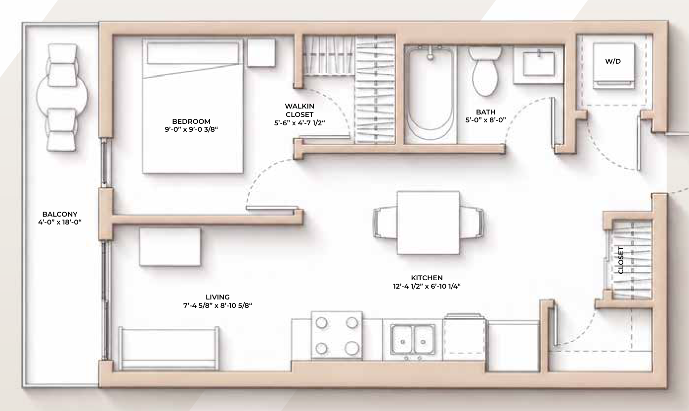 M//44 1911 floor plan - 505 sq ft, 1 Bedroom, 1 Bathroom