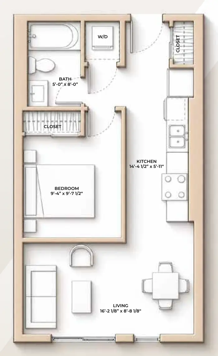 M//44 BEND floor plan - 523 sq ft, 2 Bedroom, 1 Bathroom