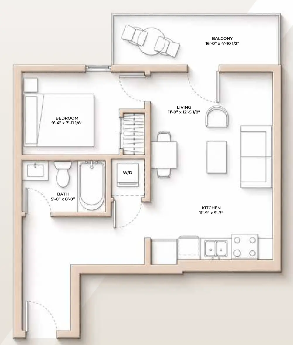M//44 CADENCE floor plan - 531 sq ft, 1 Bedroom, 1 Bathroom