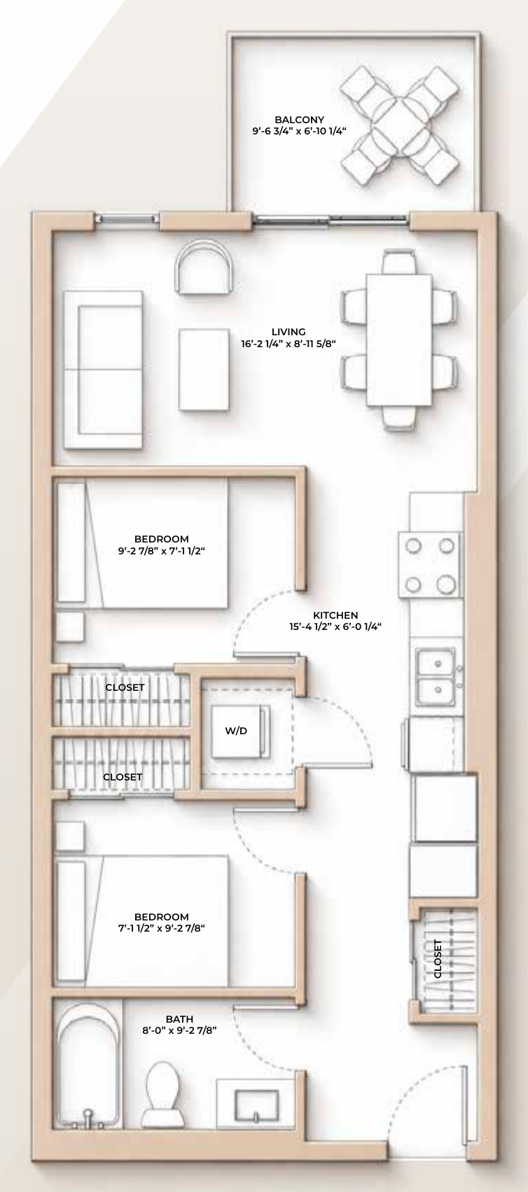 M//44 EAGLE floor plan - 587 sq ft, 2 Bedroom, 1 Bathroom