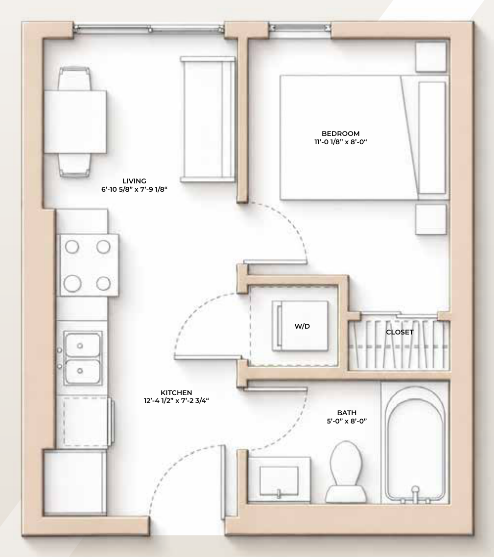 M//44 LEOPOLD floor plan - 350-351 sq ft, 1 Bedroom, 1 Bathroom