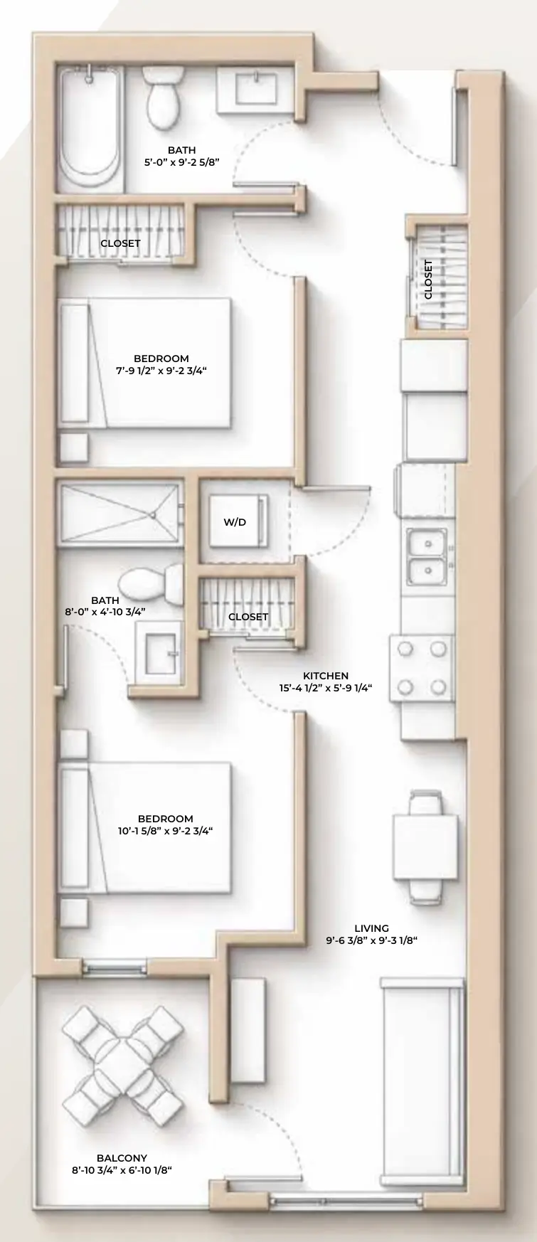 M//44 MONTY floor plan - 717 sq ft, 2 Bedroom, 2 Bathroom