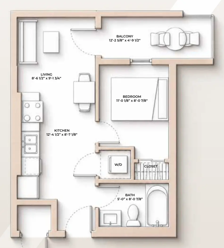 M//44 NEST floor plan - 457-459 sq ft, 1 Bedroom, 1 Bathroom