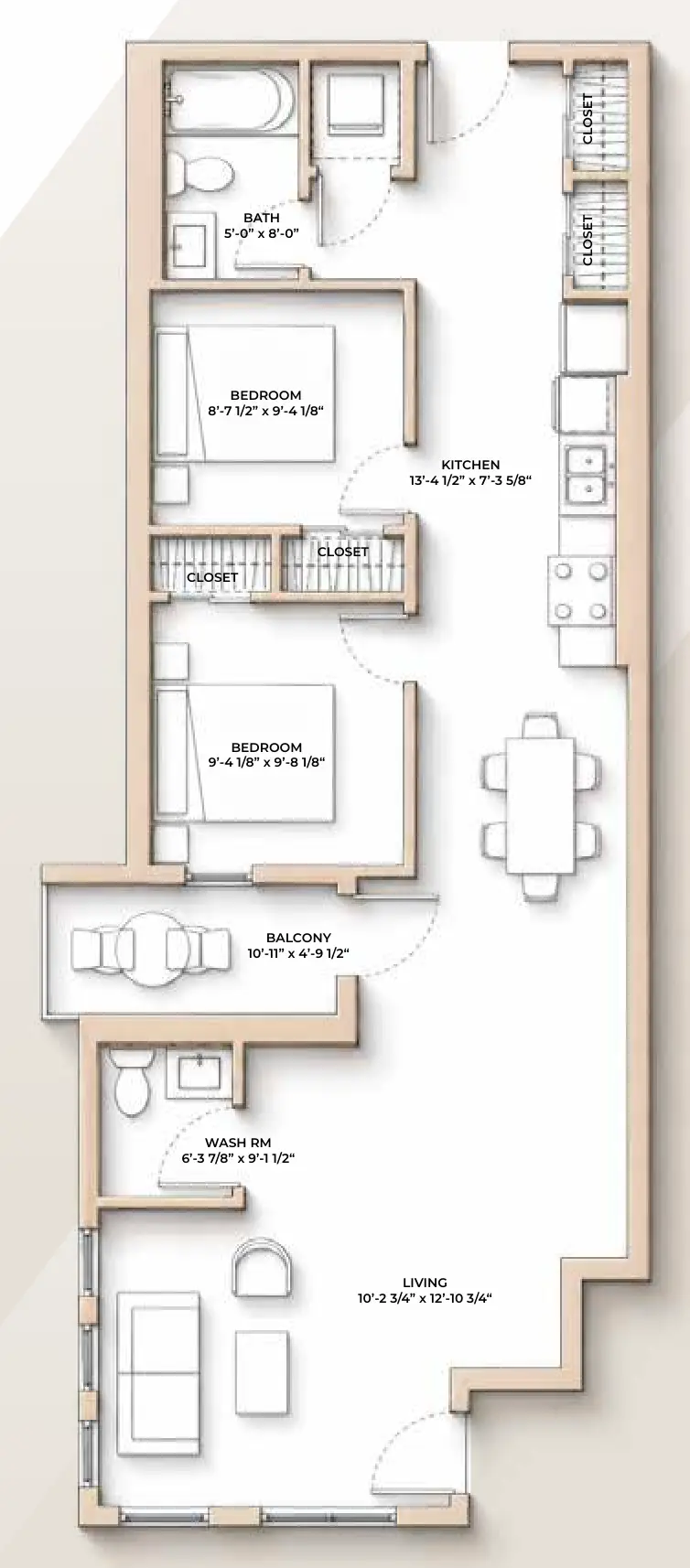 M//44 PB floor plan - 1208 sq ft, 2 Bedroom, 2 Bathroom