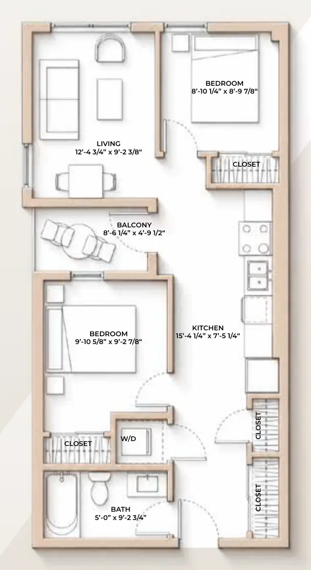 M//44 RANCH floor plan - 726 sq ft, 2 Bedroom, 1 Bathroom