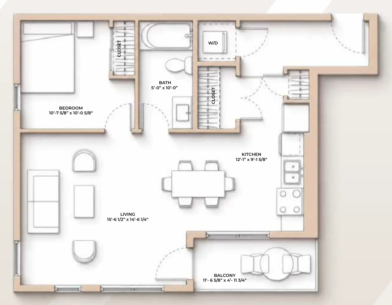 M//44 SHORELINE floor plan - 693 sq ft, 1 Bedroom, 1 Bathroom