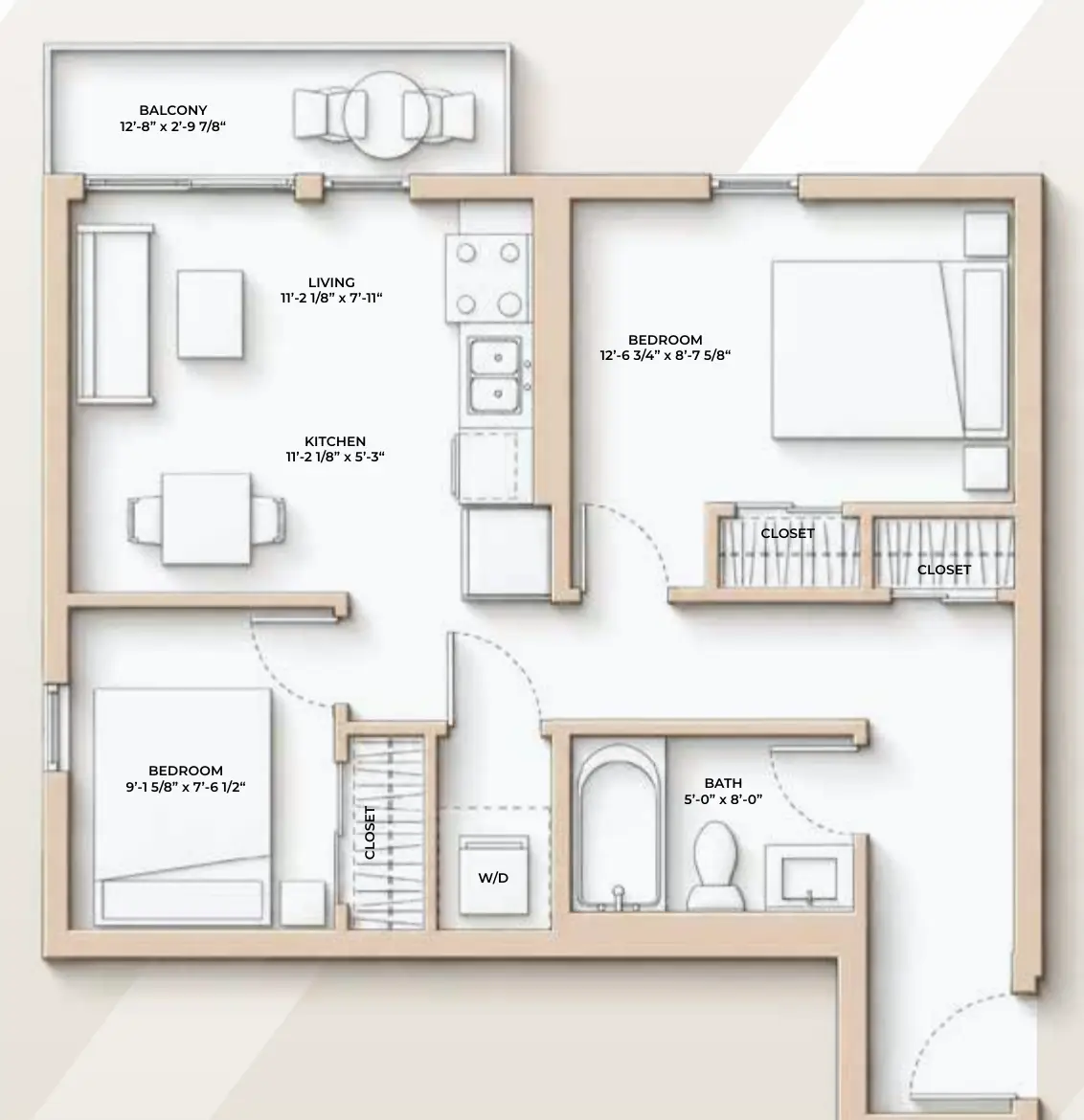 M//44 THE BB CLUB floor plan - 636 sq ft, 2 Bedroom, 1 Bathroom