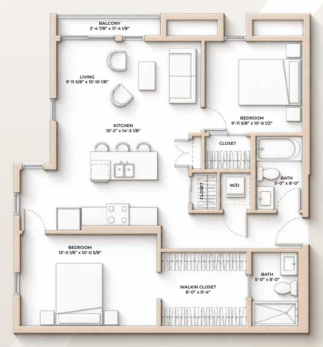 M//44 THE SQUARE floor plan - 1035 sq ft, 2 Bedroom, 2 Bathroom