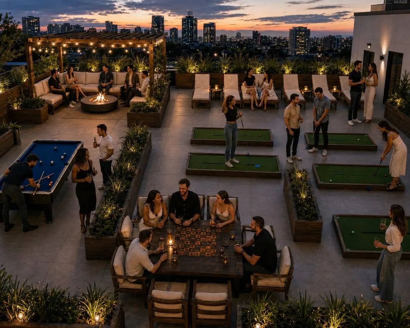 The Sky Patio - putting greens and fire lounge